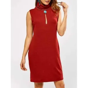 Cowl Neck Tank Sweater Dress - Red Xl