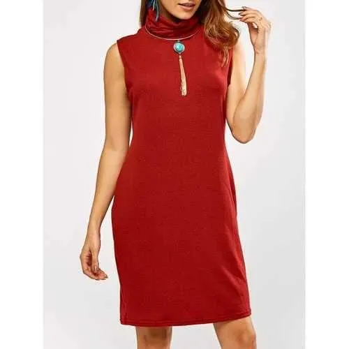 Cowl Neck Tank Sweater Dress - Red Xl