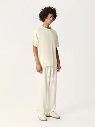 Cream White Tencel Wool Short-sleeved Shirt