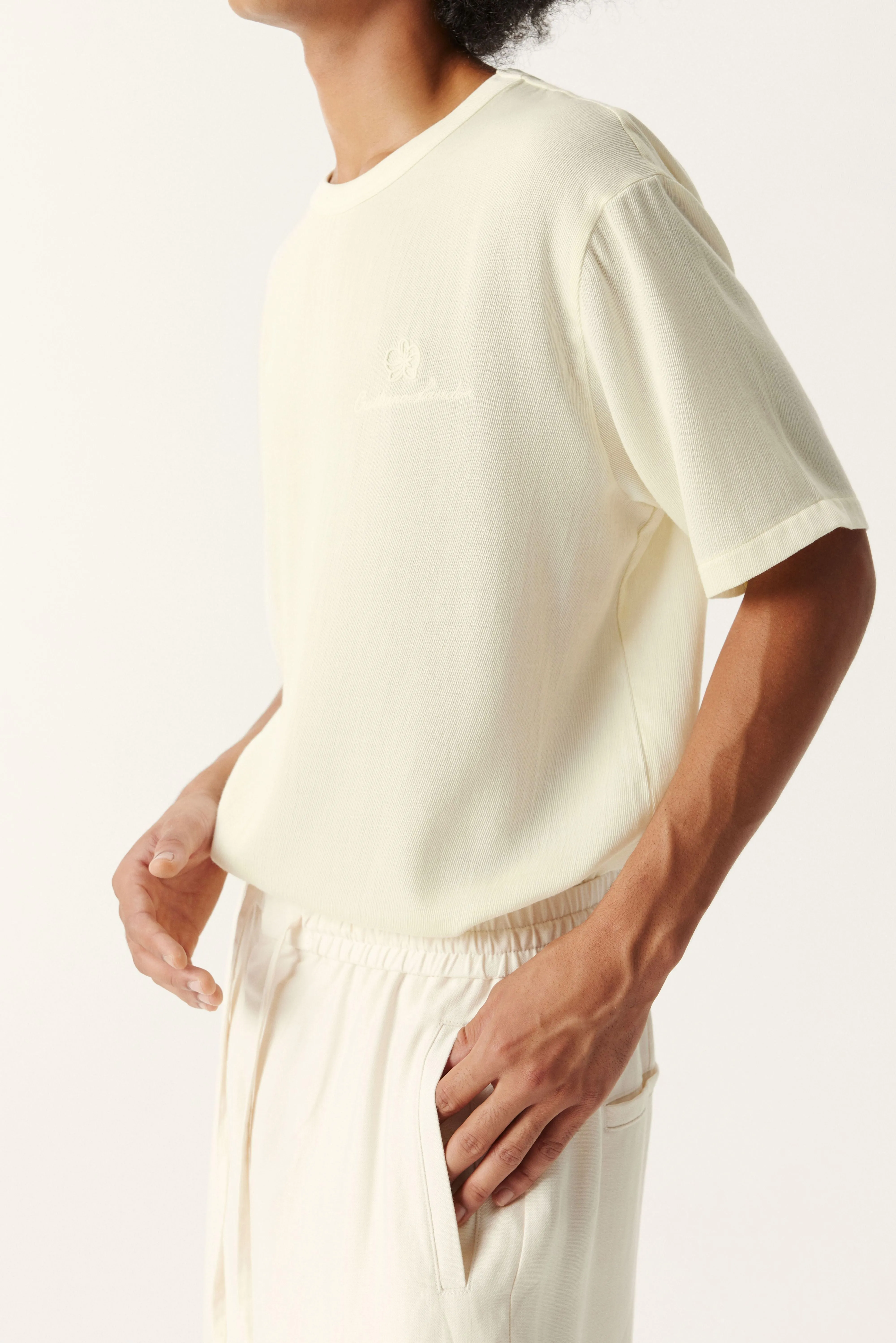 Cream White Tencel Wool Short-sleeved Shirt