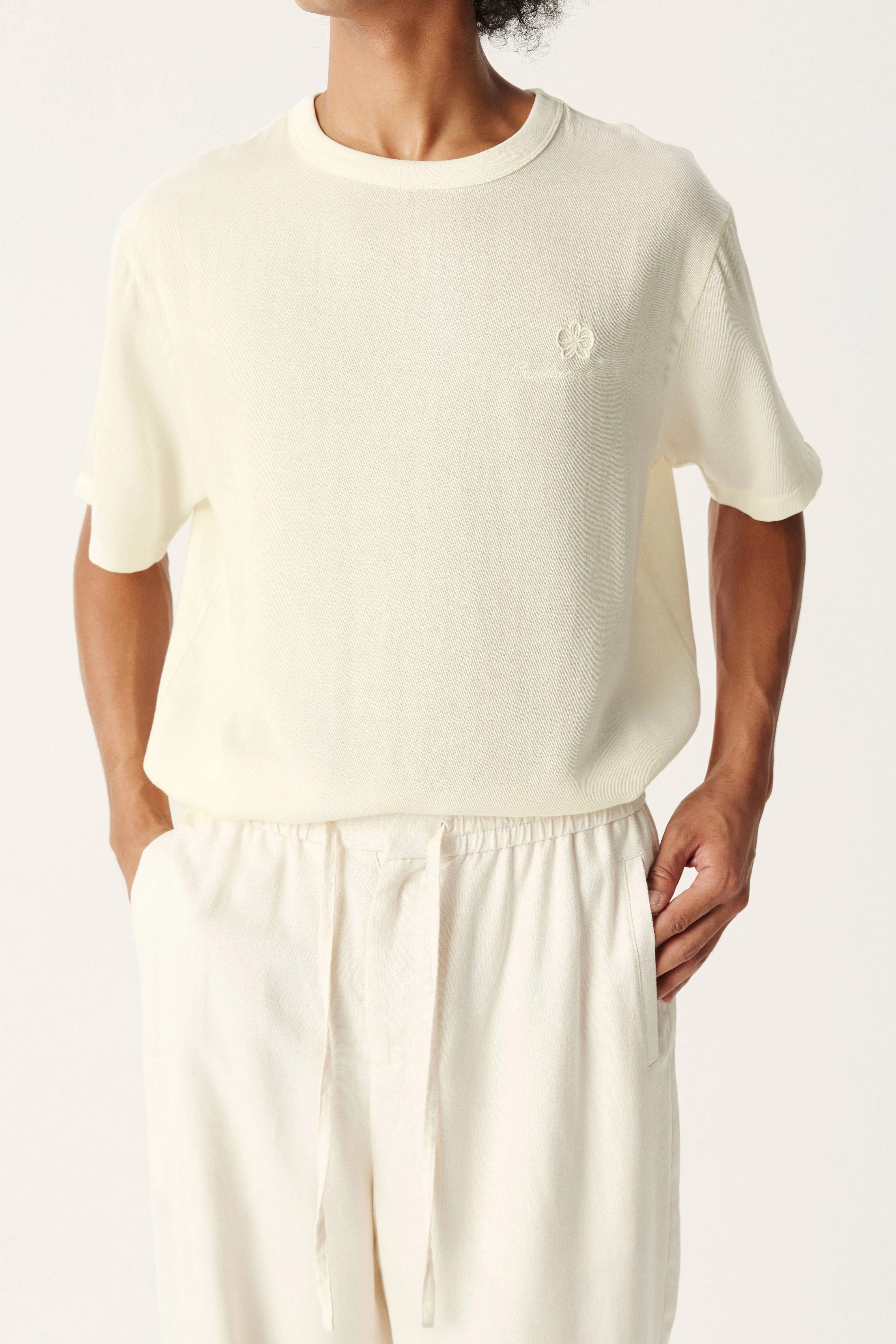 Cream White Tencel Wool Short-sleeved Shirt