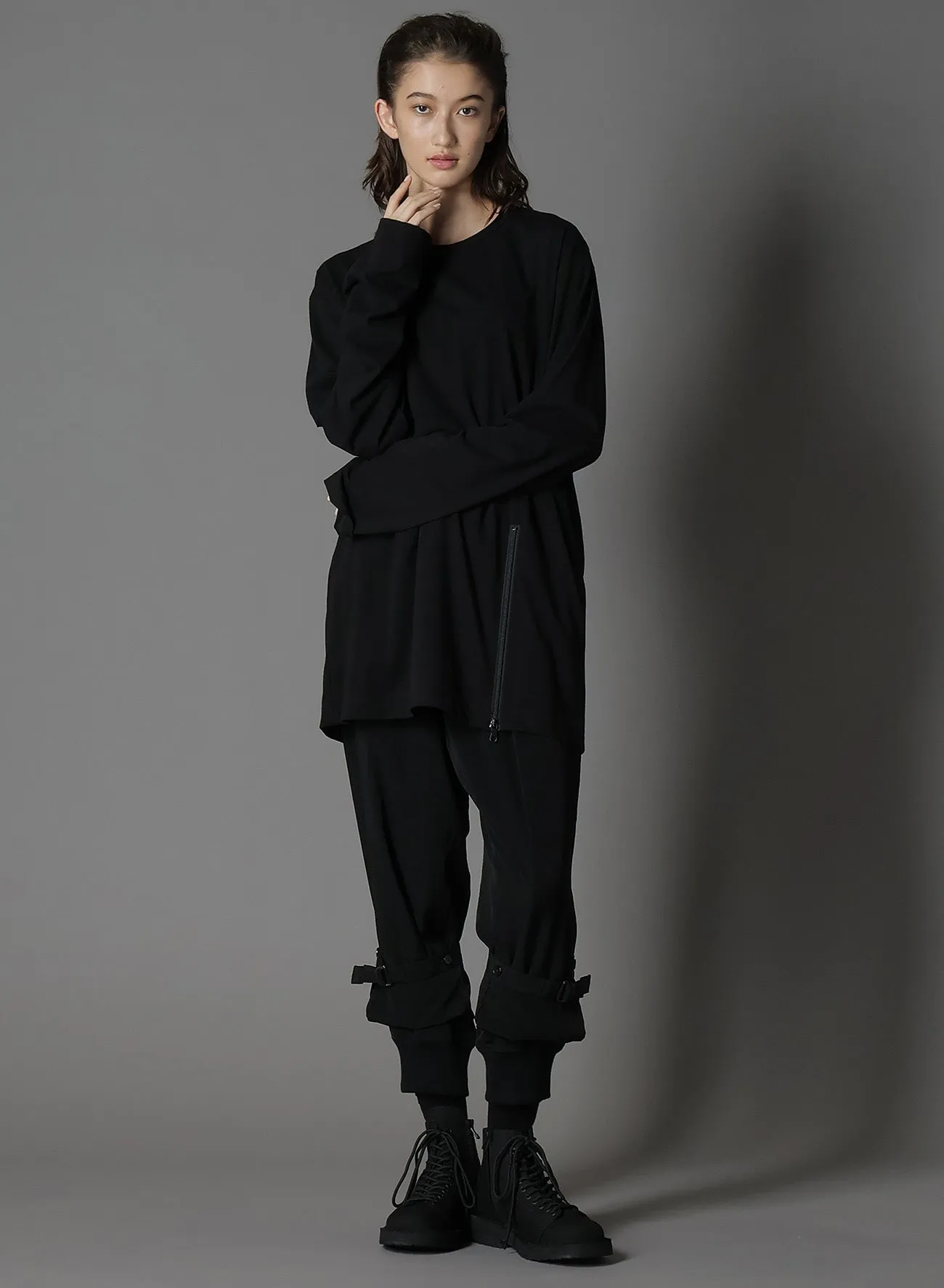 CREPE DE CHINE DOUBLE HEM RIB PANTS