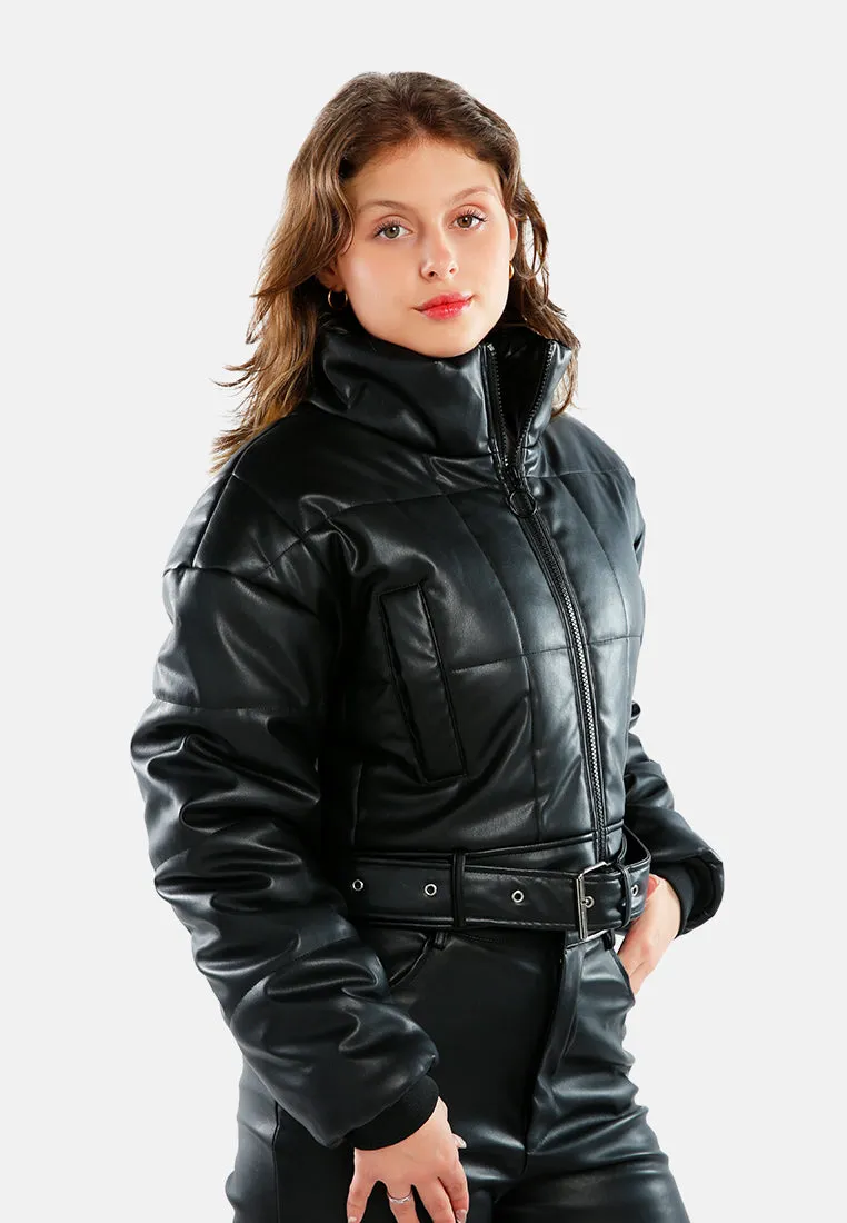 Cropped Belted Puffer Jacket