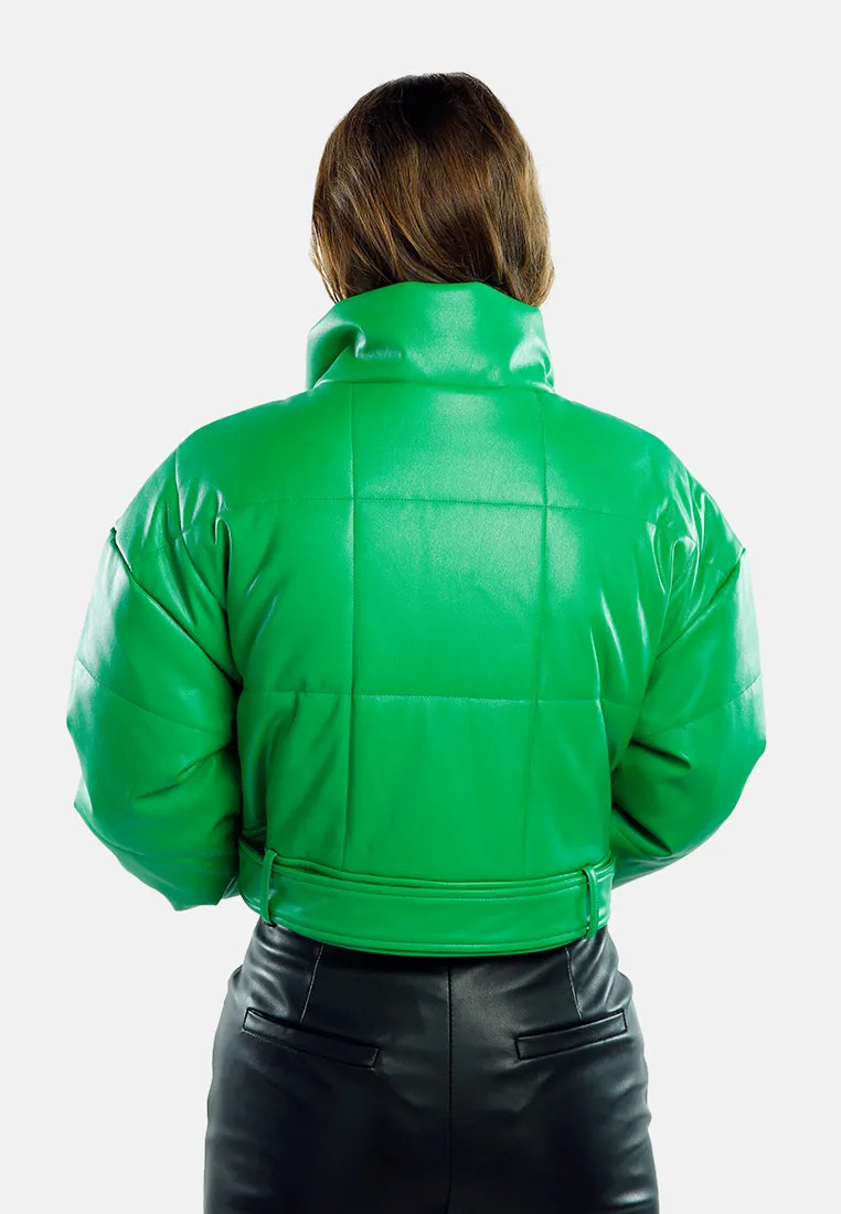 Cropped Belted Puffer Jacket