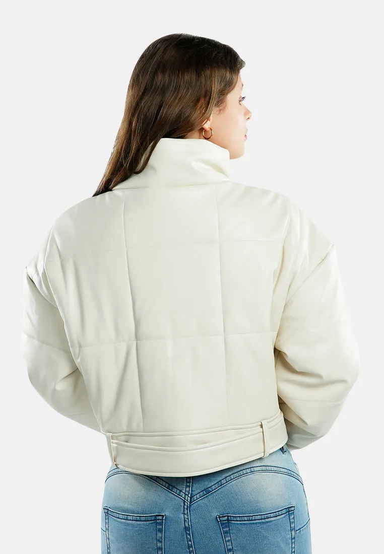 Cropped Belted Puffer Jacket