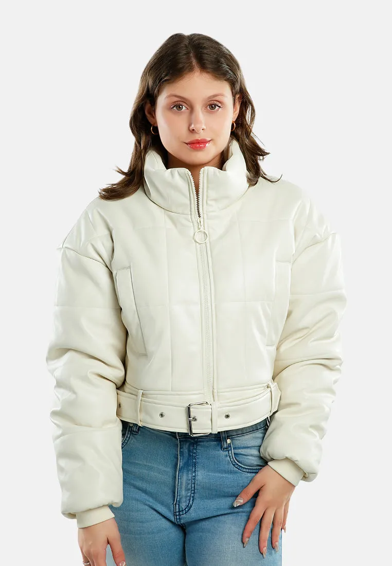 Cropped Belted Puffer Jacket