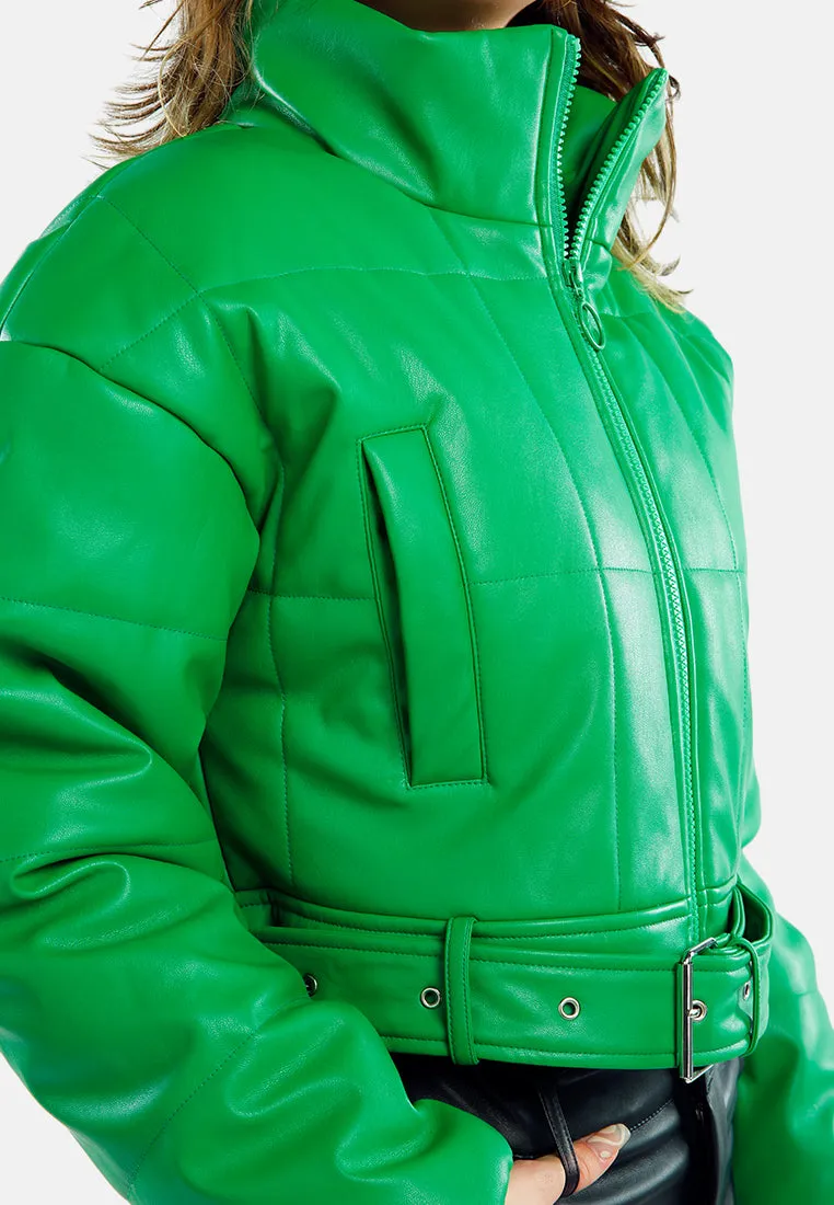 Cropped Belted Puffer Jacket