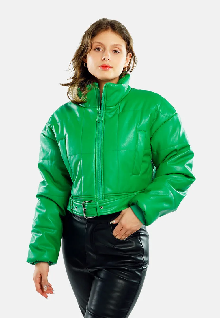Cropped Belted Puffer Jacket