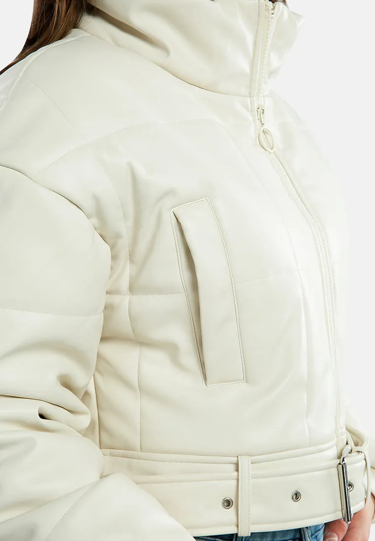 Cropped Belted Puffer Jacket