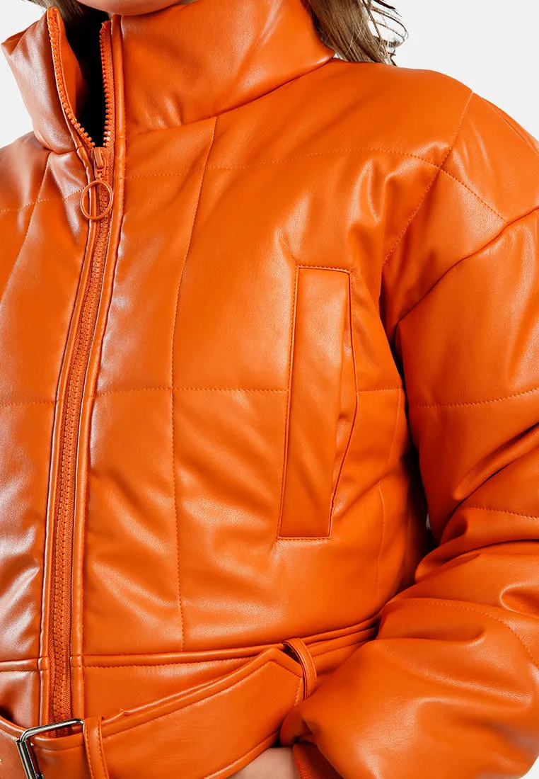 Cropped Belted Puffer Jacket