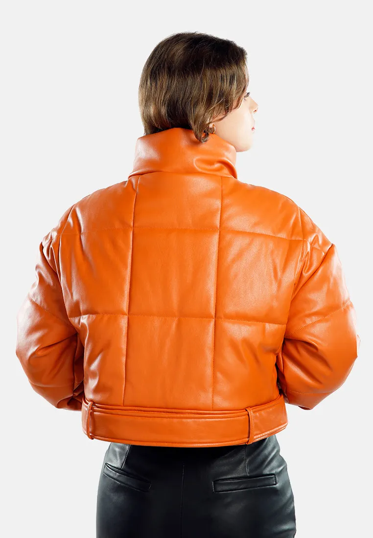 Cropped Belted Puffer Jacket