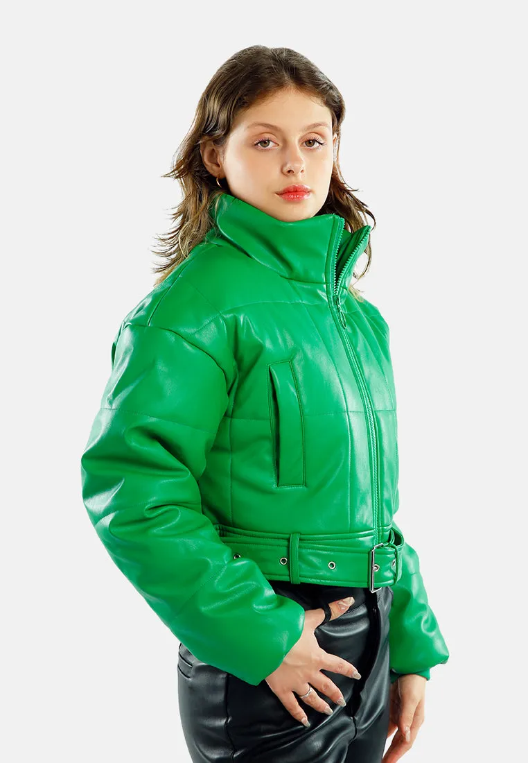 Cropped Belted Puffer Jacket