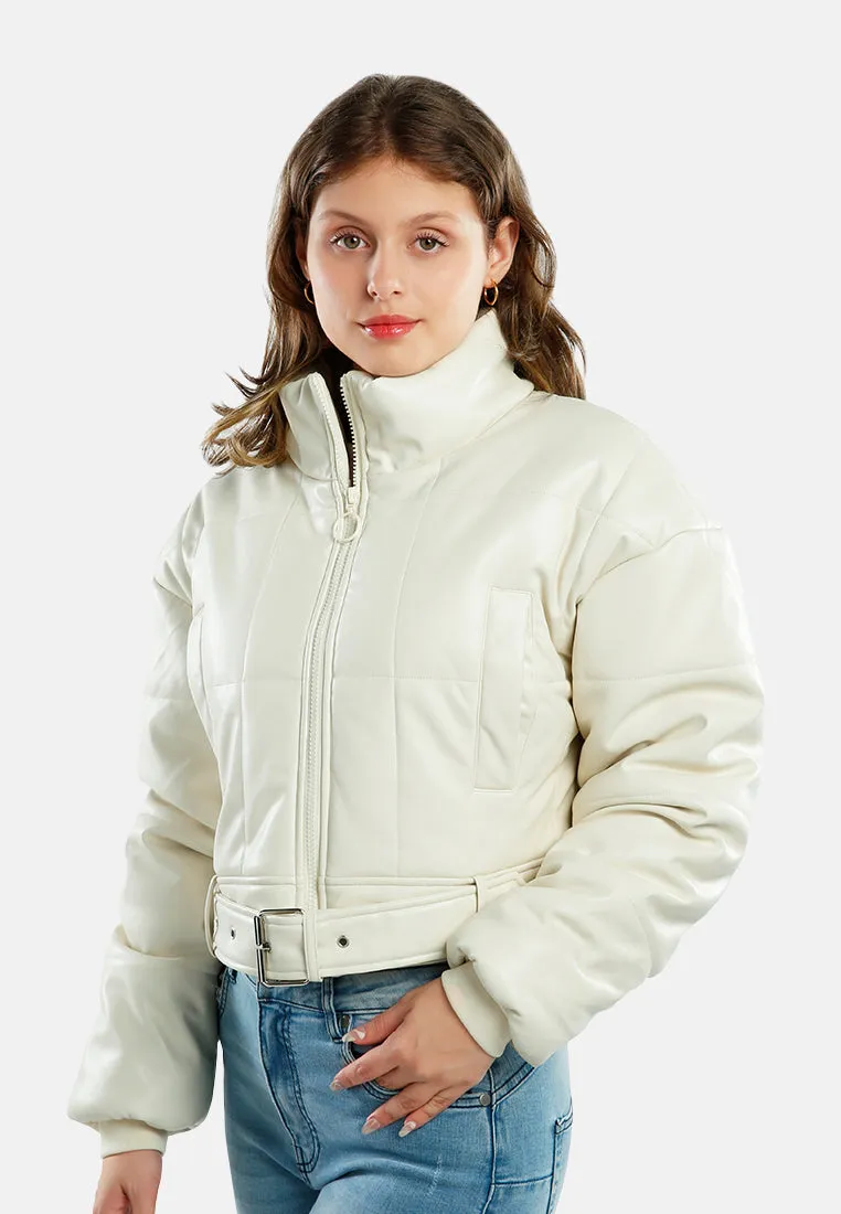 Cropped Belted Puffer Jacket