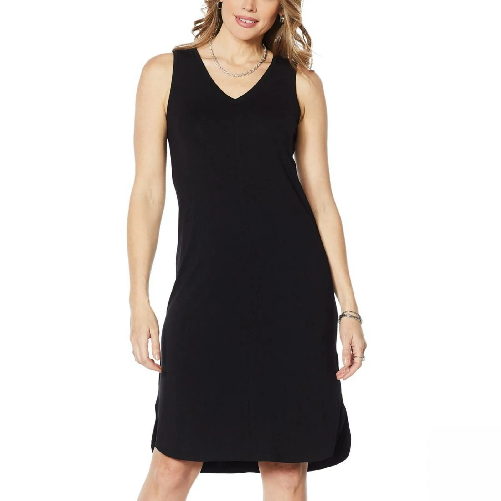 Curations Women's Jersey Knit Sleeveless V-Neck Easy Knit Dress