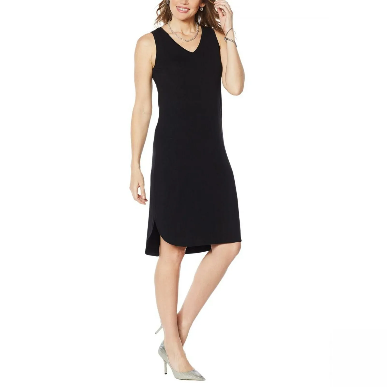 Curations Women's Jersey Knit Sleeveless V-Neck Easy Knit Dress