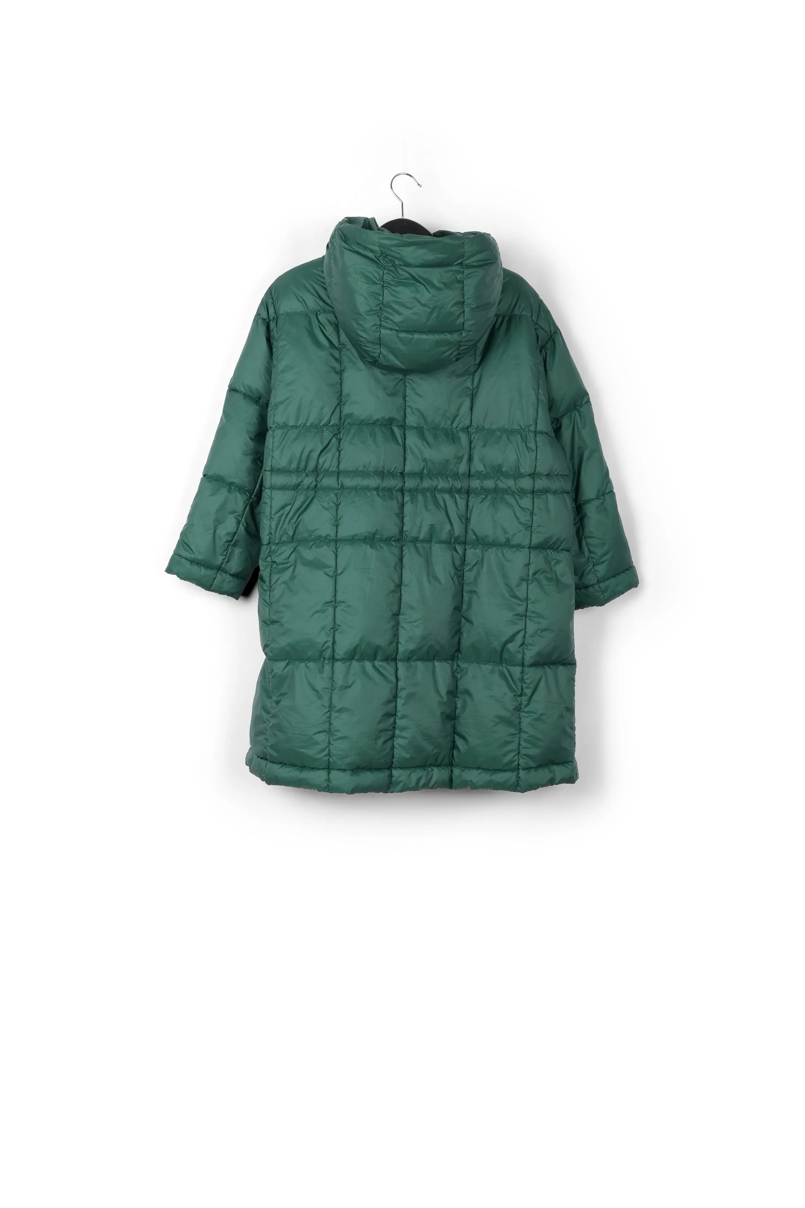 Dark green hooded puffer coat