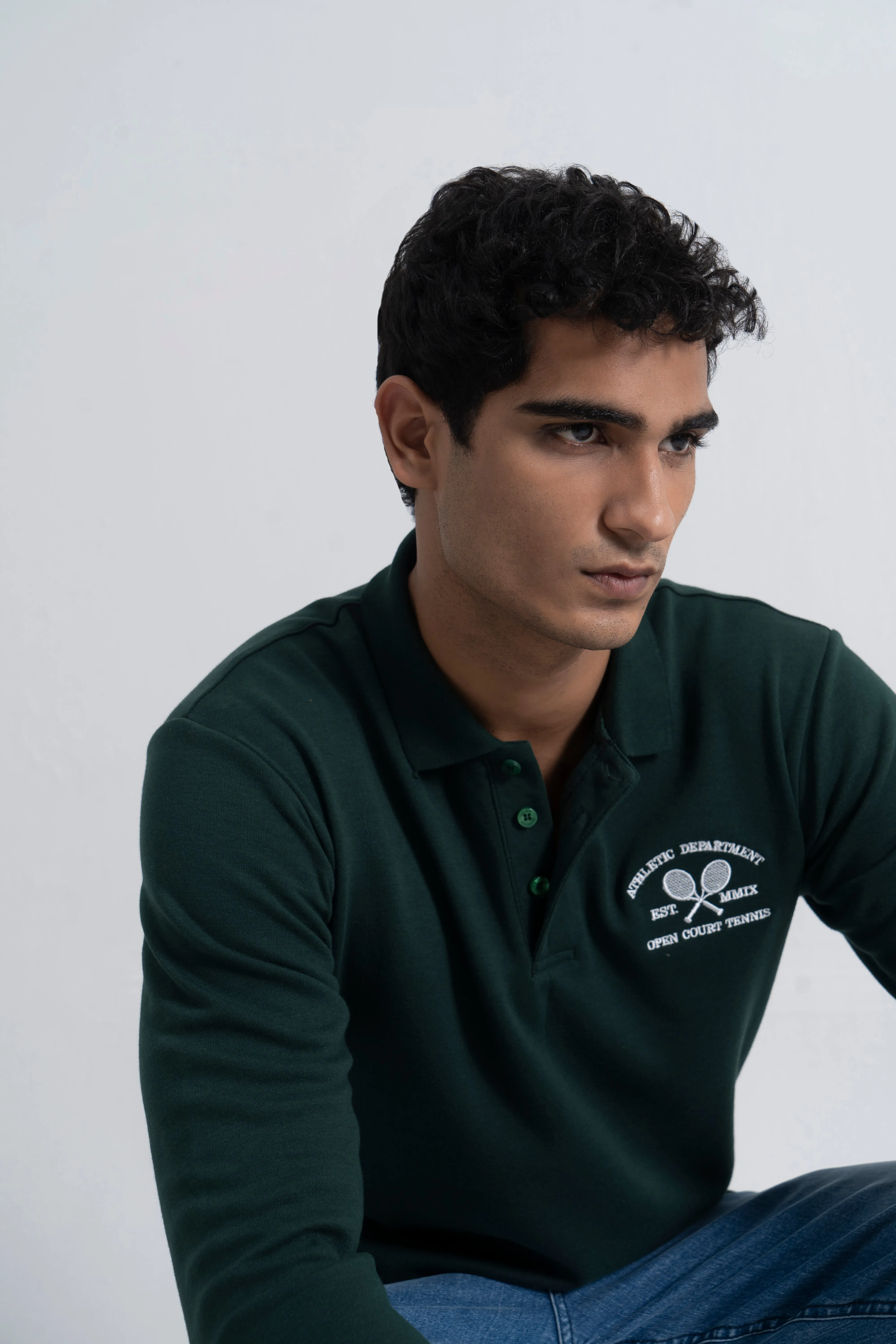 Dark Green Interlock Collar Shirt