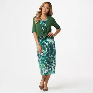 Denim & Co. Printed Jersey Sleeveless Midi Dress With Shrug