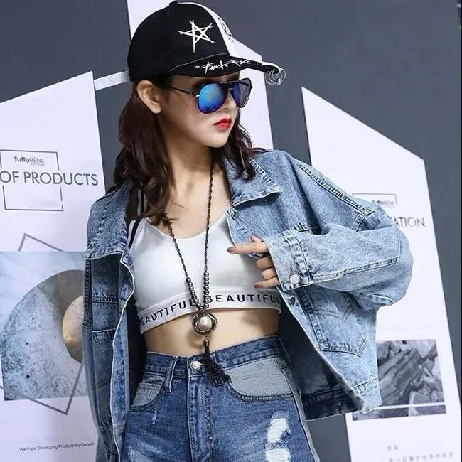 Denim Jacket Women's Spring and Autumn Style Back Sequin Embroidery Student Fashion Loose Top