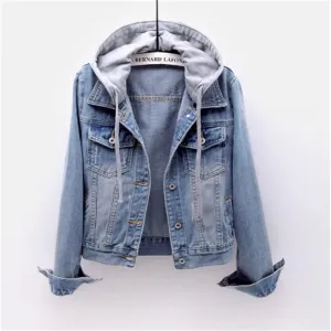 Denim women's jacket with removable hood