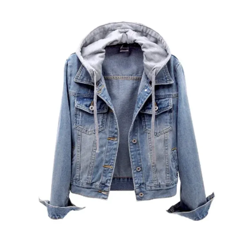 Denim women's jacket with removable hood