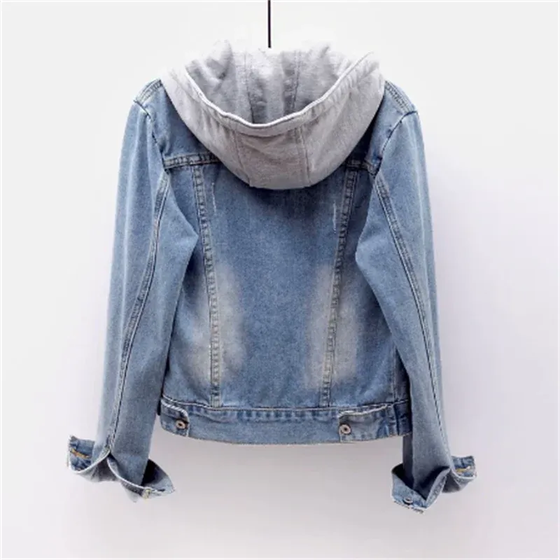 Denim women's jacket with removable hood