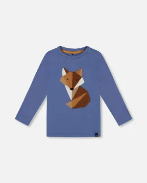 deux par deux Boys T-Shirt w/Fox Applique - Blue