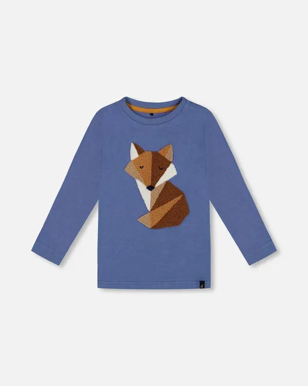 deux par deux Boys T-Shirt w/Fox Applique - Blue