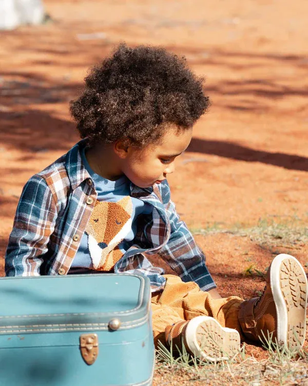 deux par deux Boys T-Shirt w/Fox Applique - Blue
