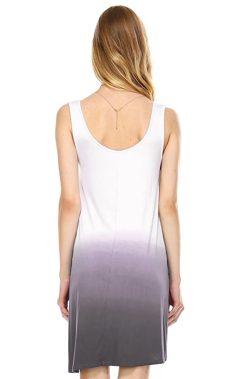 Dip Tie Dye Dress Tank Sleeveless Mini Dresses White Charcoal
