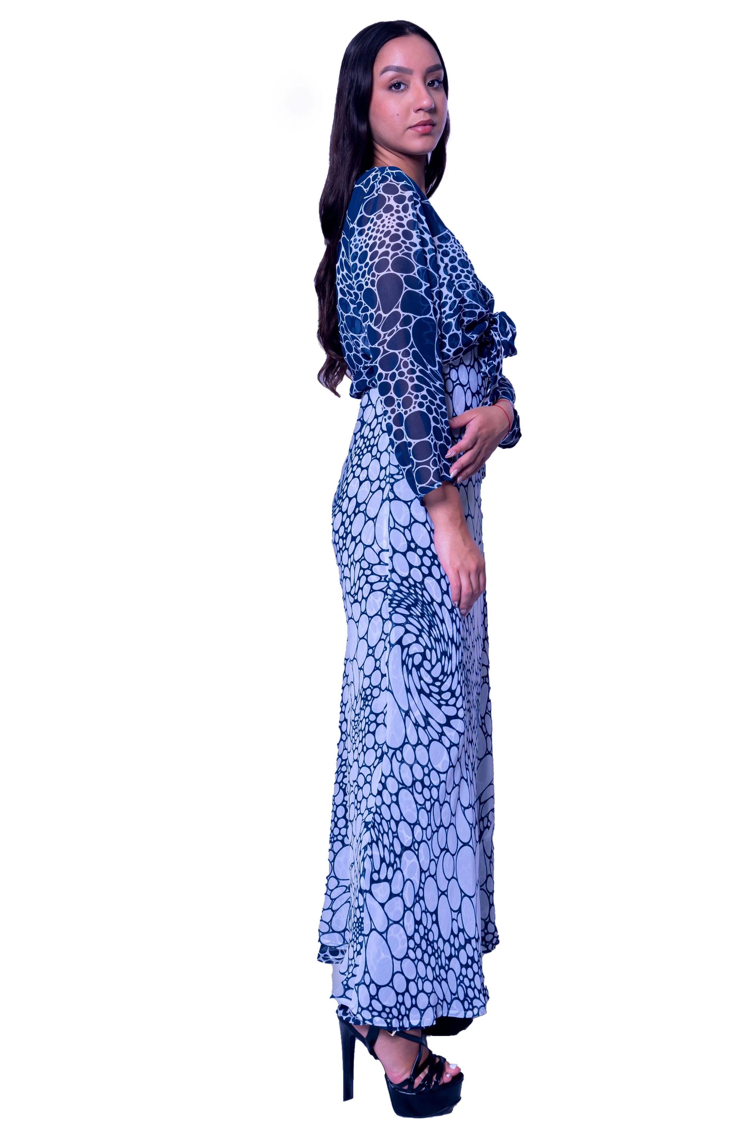 DK 682 Bubble Print Long Reversible Shift Dress with Matching Jacket
