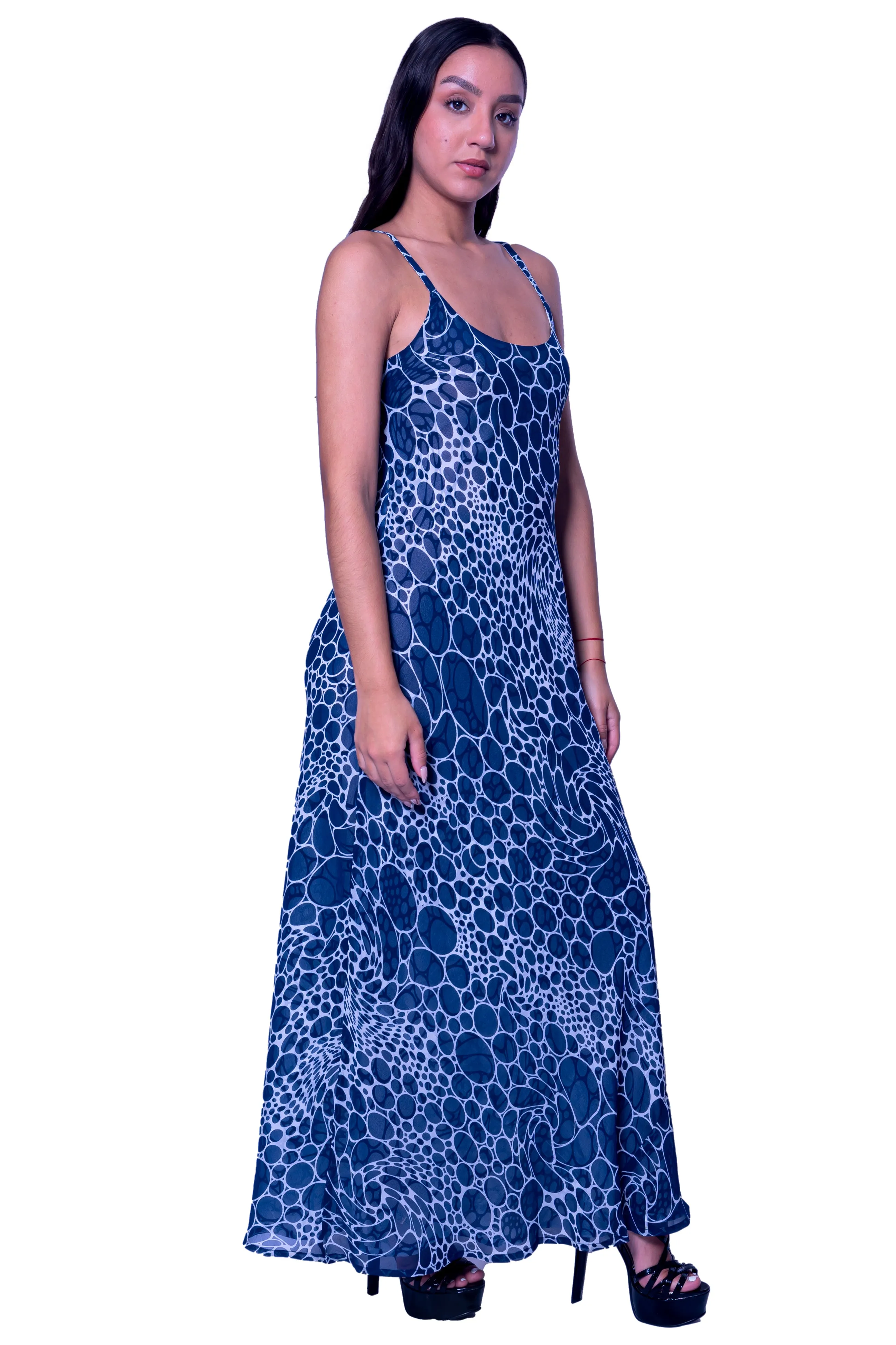 DK 682 Bubble Print Long Reversible Shift Dress with Matching Jacket