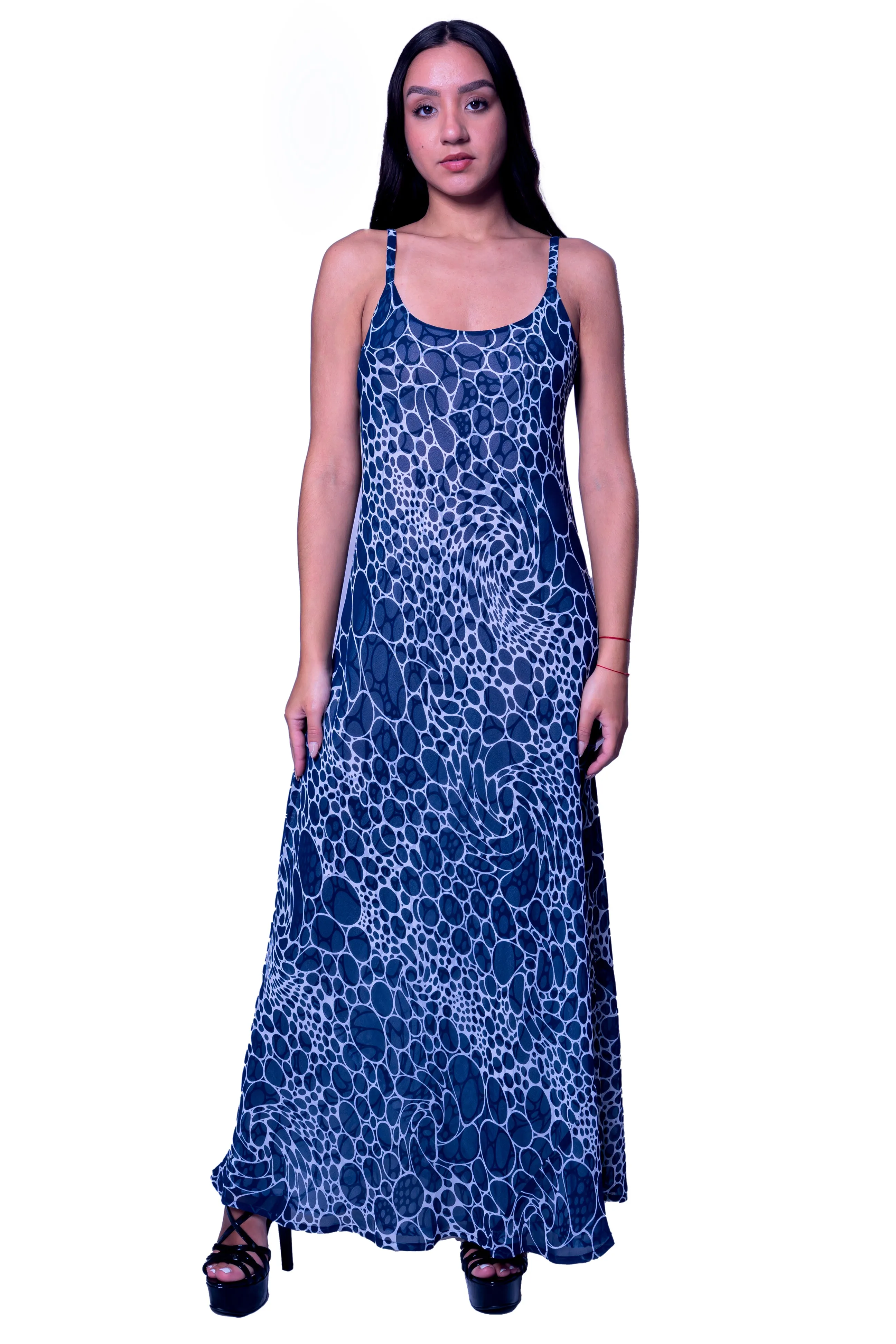 DK 682 Bubble Print Long Reversible Shift Dress with Matching Jacket