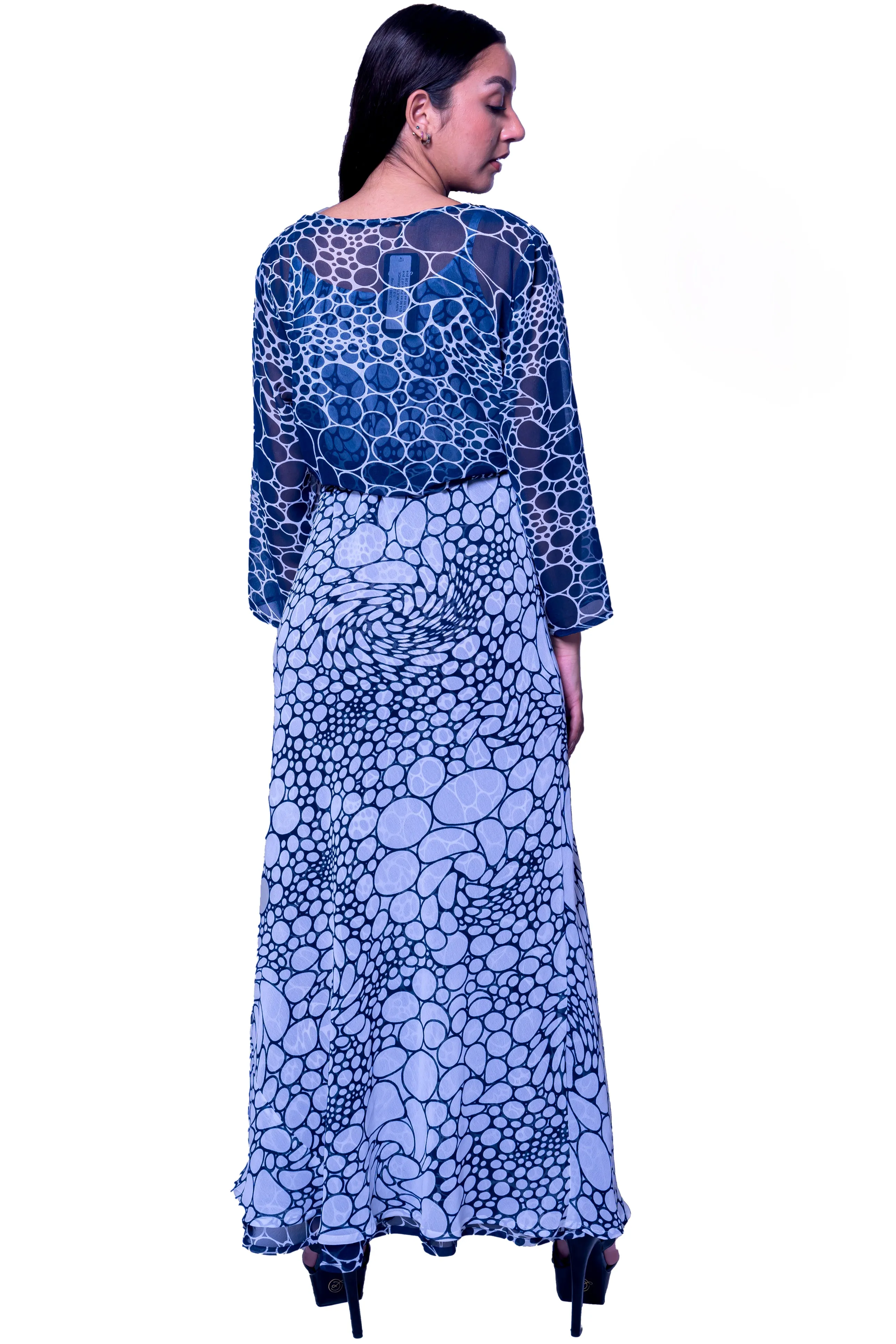 DK 682 Bubble Print Long Reversible Shift Dress with Matching Jacket