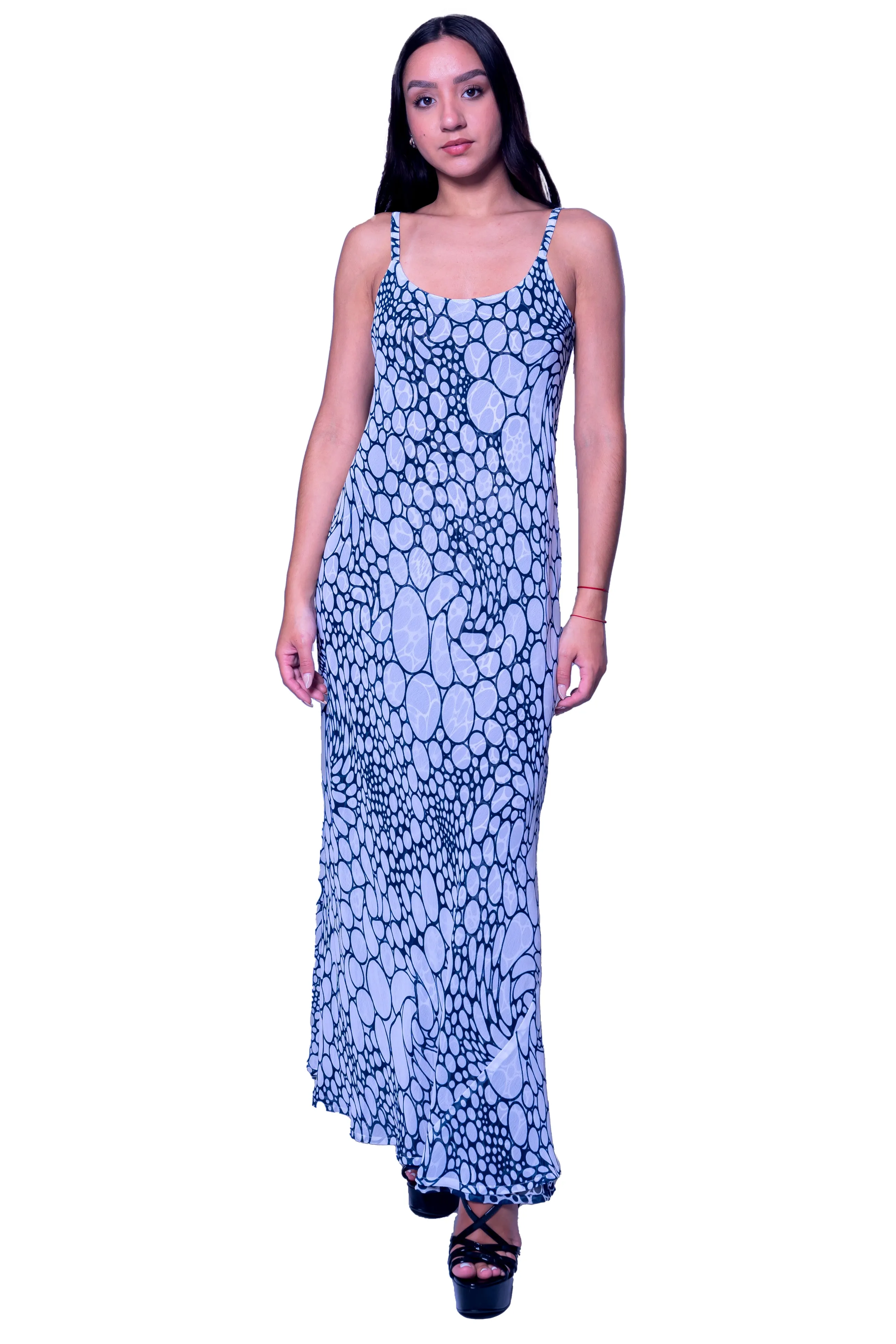 DK 682 Bubble Print Long Reversible Shift Dress with Matching Jacket