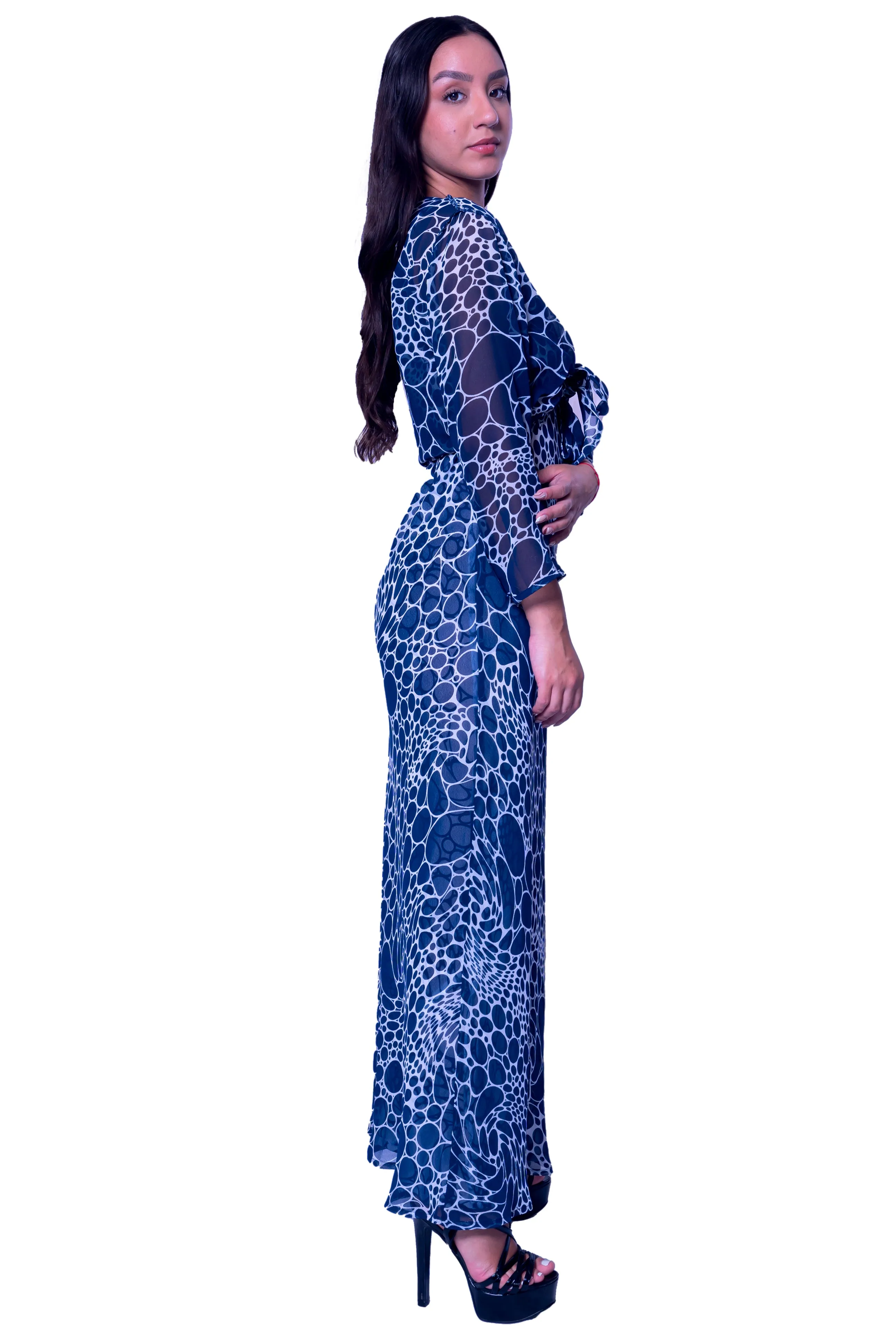 DK 682 Bubble Print Long Reversible Shift Dress with Matching Jacket