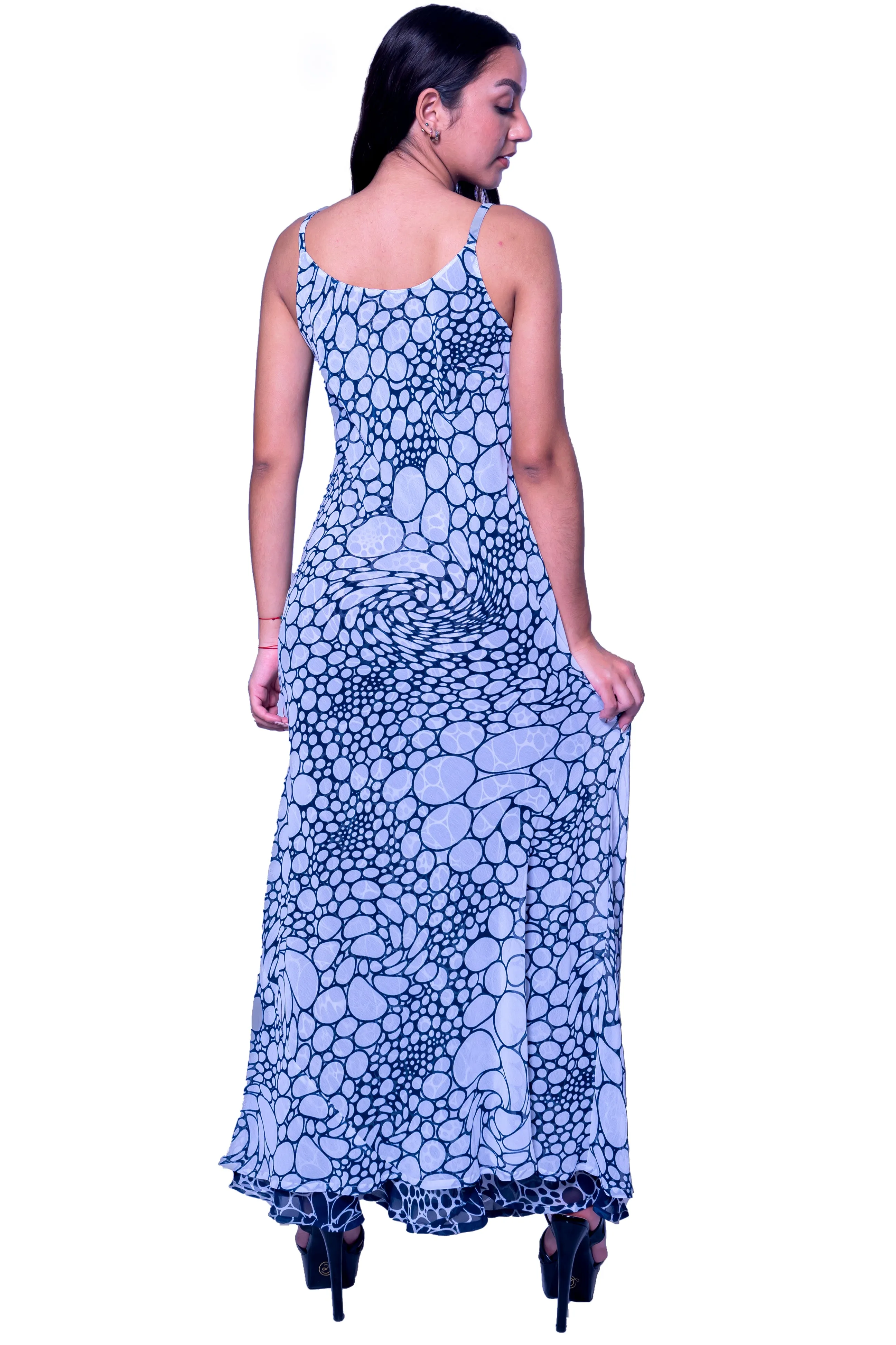 DK 682 Bubble Print Long Reversible Shift Dress with Matching Jacket