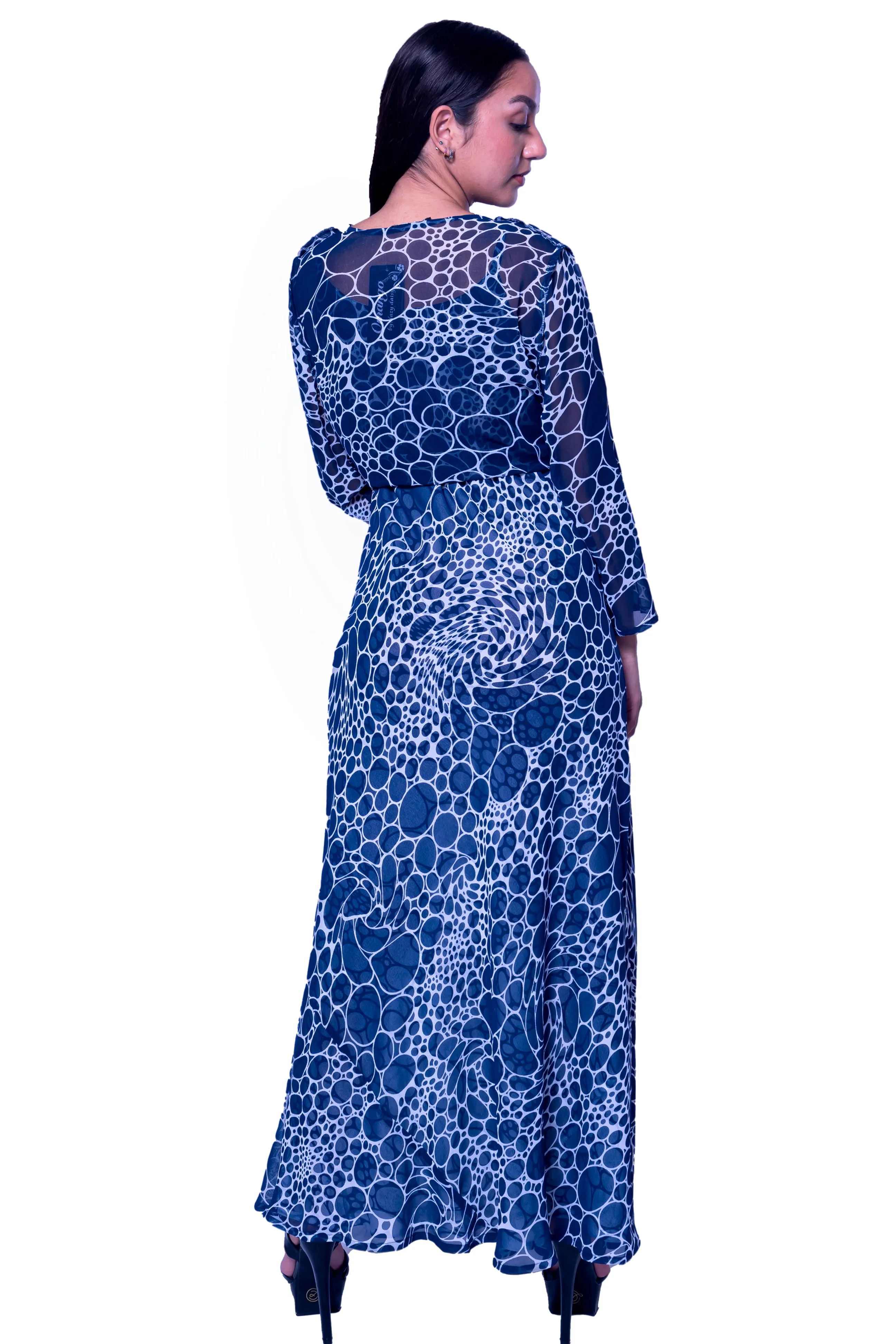 DK 682 Bubble Print Long Reversible Shift Dress with Matching Jacket