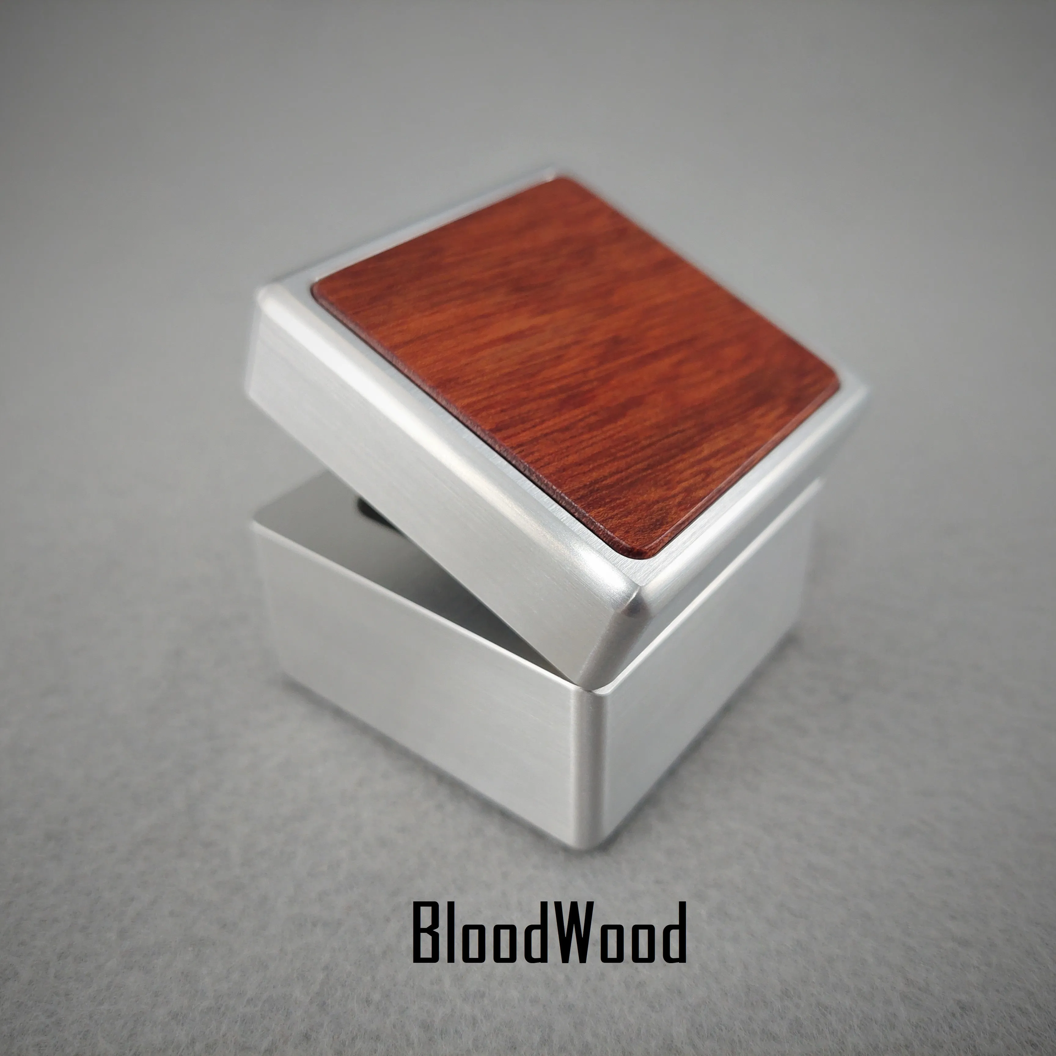 DPCustoms "Smooth Operator" Engagement Ring Box in Brushed Solid Aluminum and Brass, Featuring Leopardwood, Bloodwood, Zebrawood Inlays