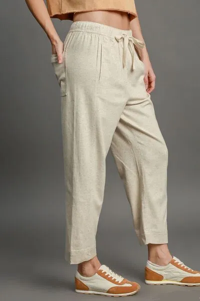 Drawstring Elastic Waistband Linen Blend Pants