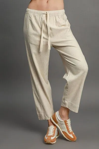 Drawstring Elastic Waistband Linen Blend Pants