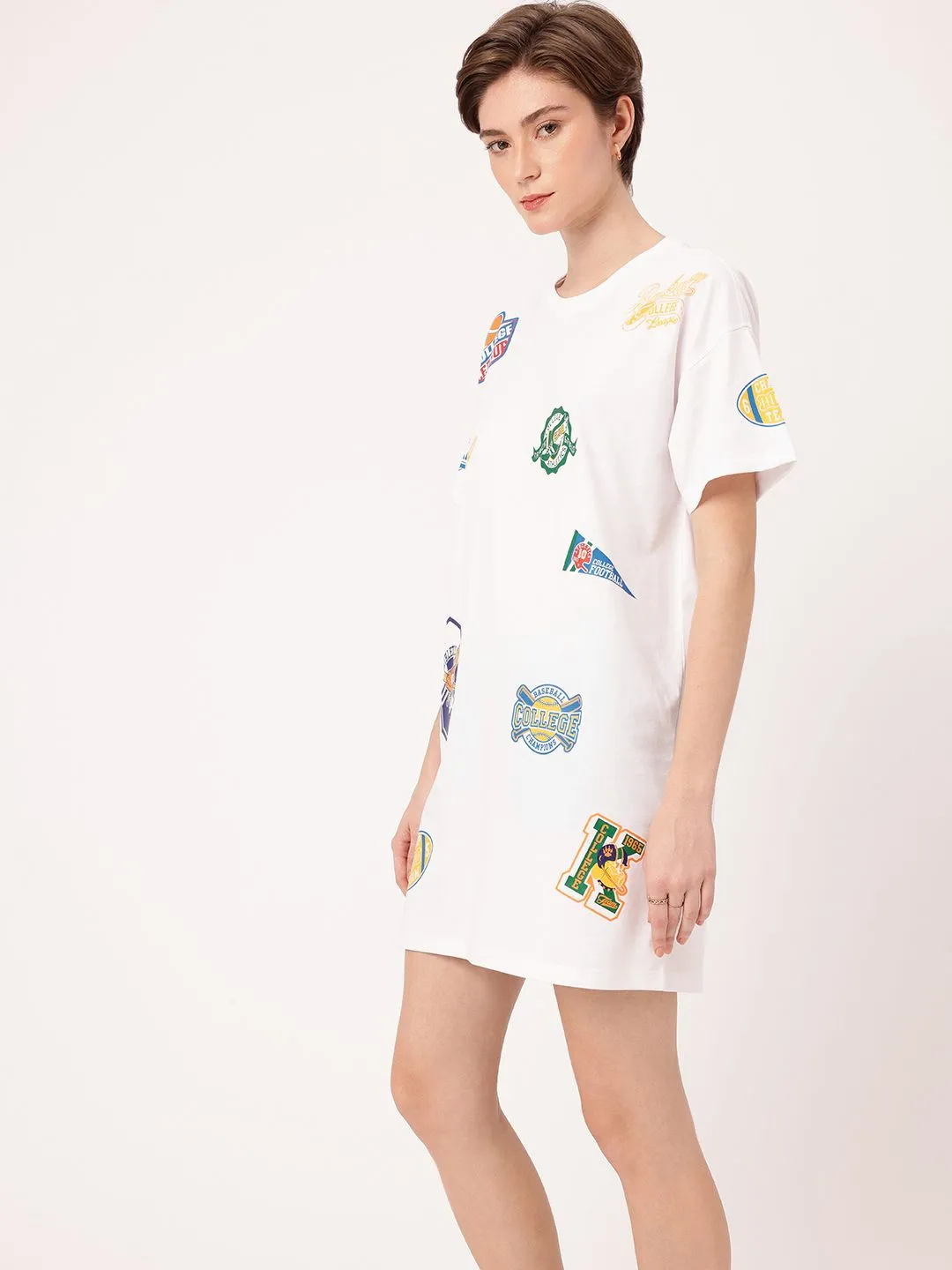 DressBerry Sporty Charm Printed Relaxed Fit Mini T-Shirt Dress