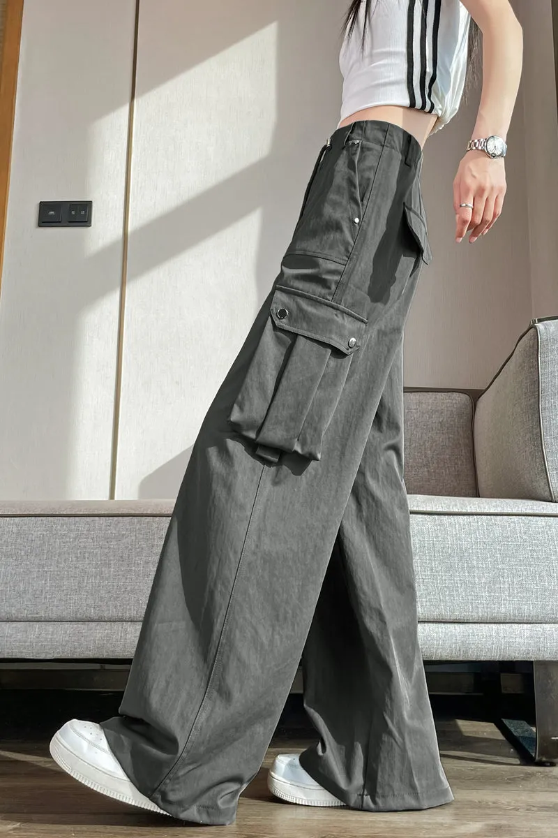 Durable Women's Cargo Pants in Solid Color with Straight Leg Design