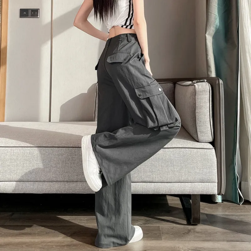 Durable Women's Cargo Pants in Solid Color with Straight Leg Design