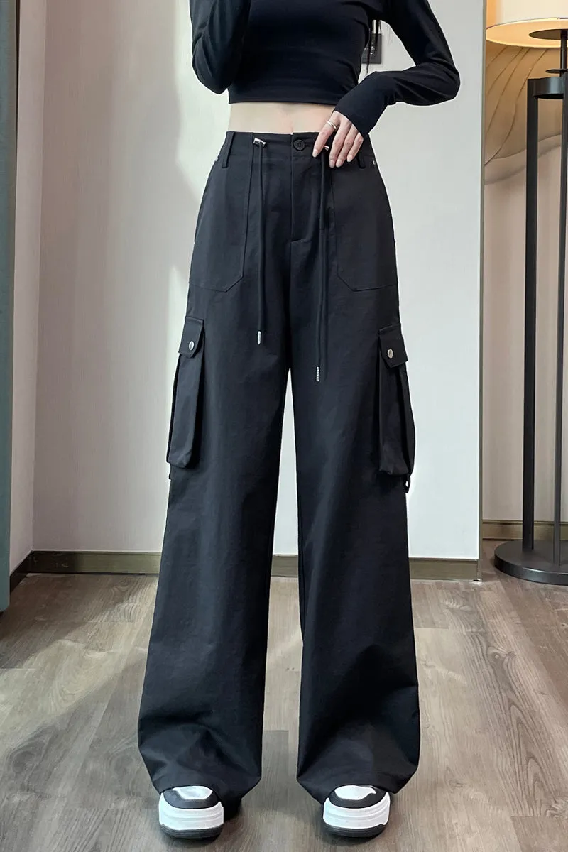 Durable Women's Cargo Pants in Solid Color with Straight Leg Design