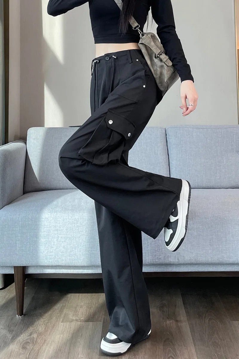 Durable Women's Cargo Pants in Solid Color with Straight Leg Design