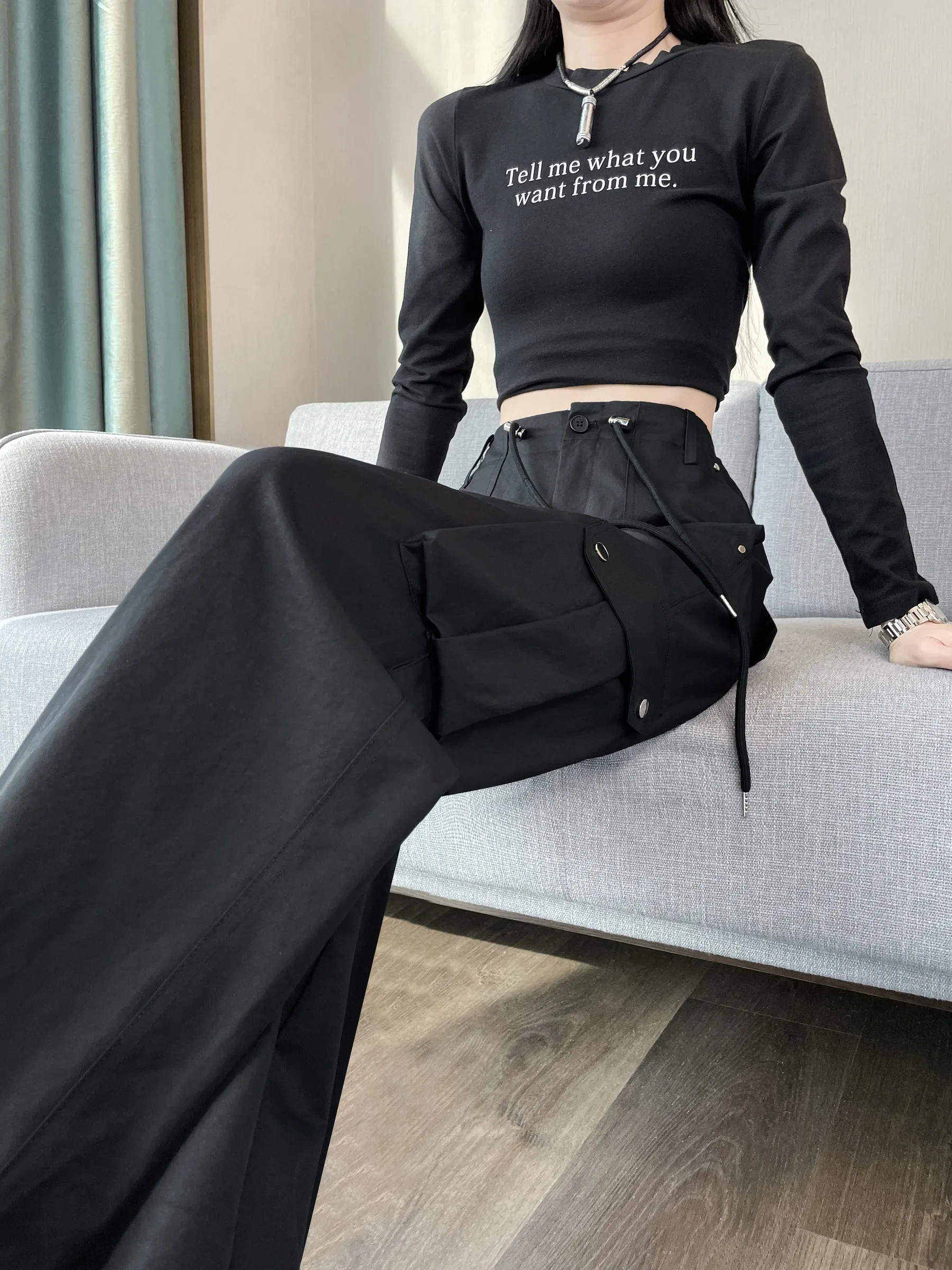 Durable Women's Cargo Pants in Solid Color with Straight Leg Design