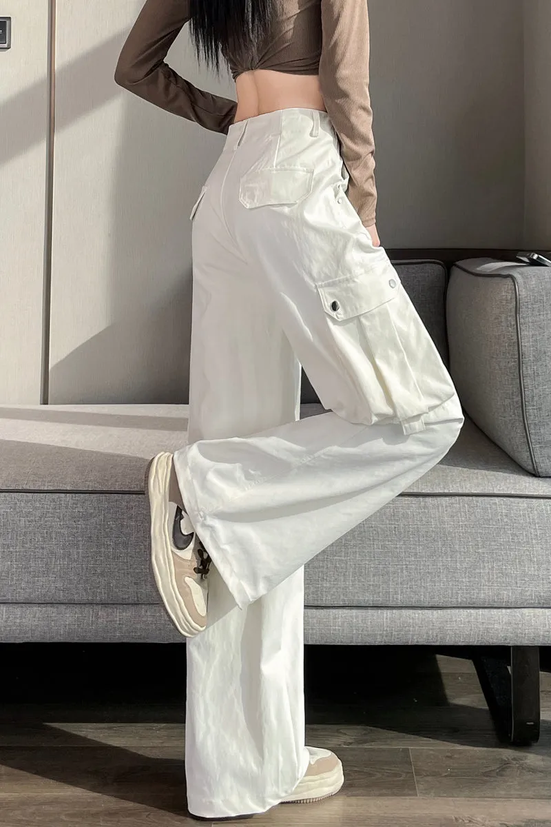 Durable Women's Cargo Pants in Solid Color with Straight Leg Design