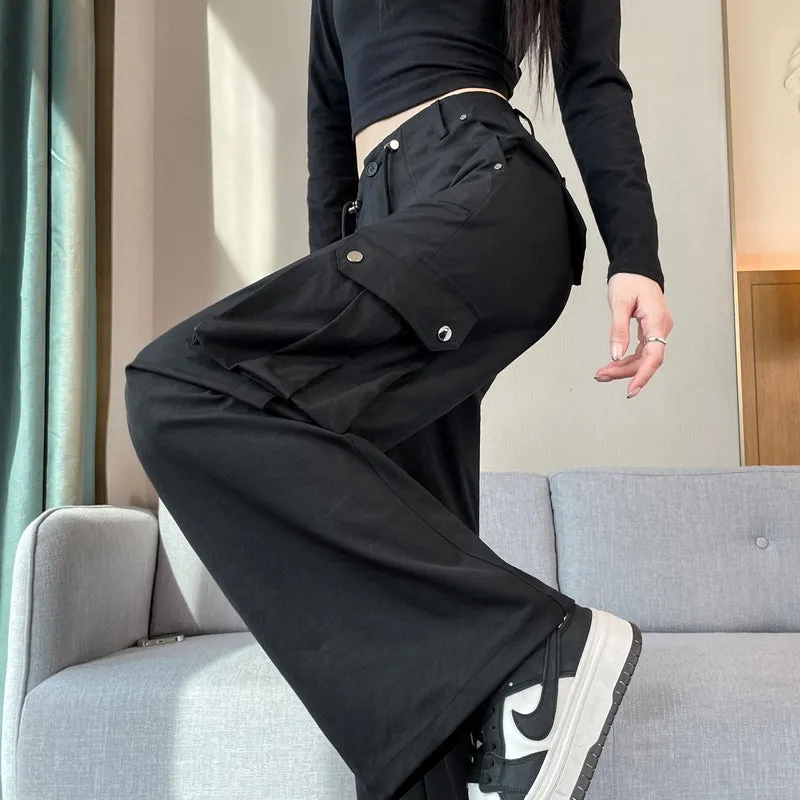 Durable Women's Cargo Pants in Solid Color with Straight Leg Design