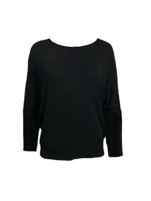 ECRU Women's Black Round Neck Suede Sleeve Sweater #3960 No Size NWT